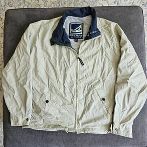 Sperry Top Sider Men's Cream Blue Sailing Breathable Windproof Jacket Size 2XL